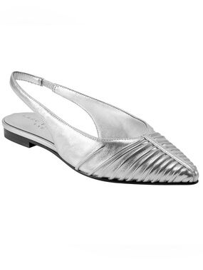 Marc Fisher Silver‎ Pleated Pointed Slingback Flat